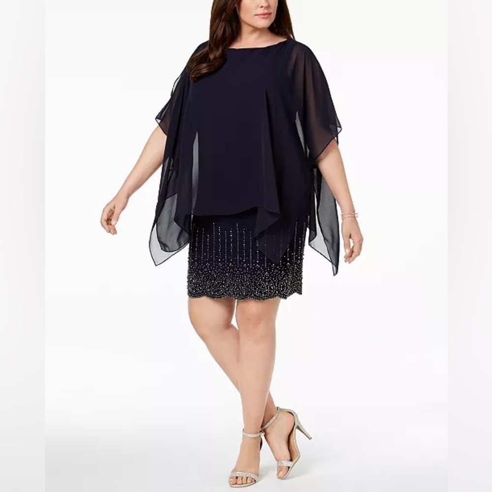 Xscape Beaded Chiffon-Cape Dress Size 6